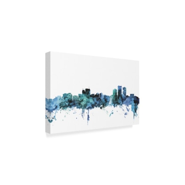 Michael Tompsett 'Anchorage Alaska Blue Teal Skyline' Canvas Art,12x19